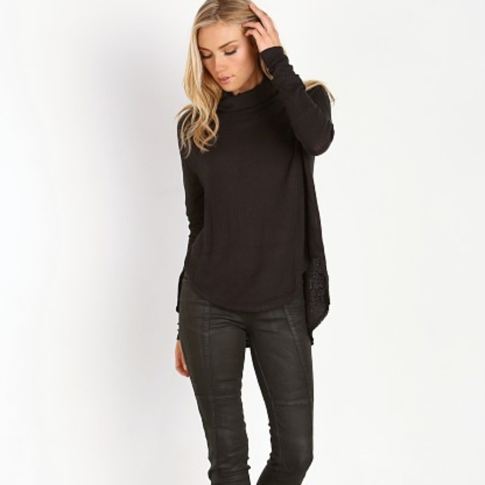 Free People Black Kristina Drippy Cowl Thermal Tee